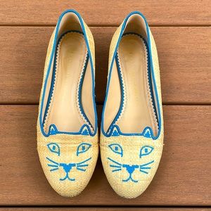Charlotte Olympia Straw Print Kitty Loafers - Size 37